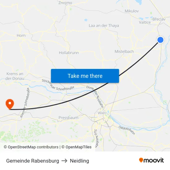 Gemeinde Rabensburg to Neidling map