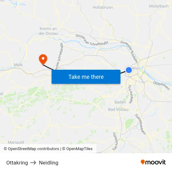Ottakring to Neidling map