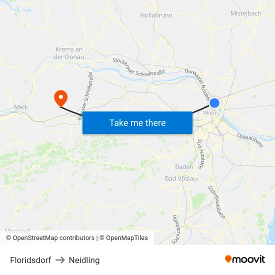 Floridsdorf to Neidling map