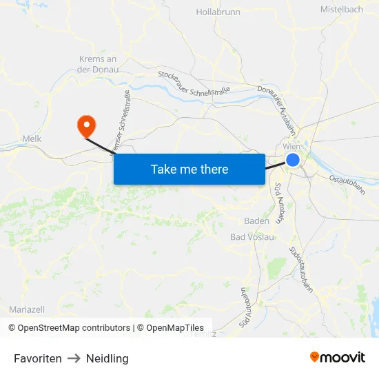 Favoriten to Neidling map