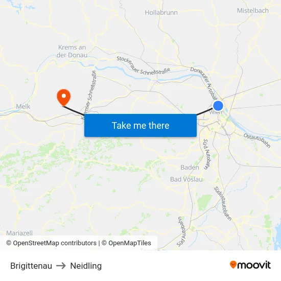 Brigittenau to Neidling map