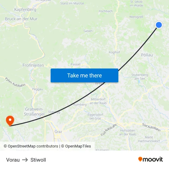 Vorau to Stiwoll map