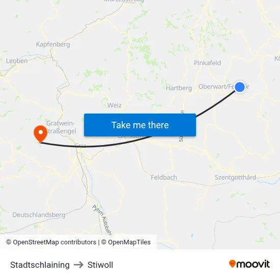 Stadtschlaining to Stiwoll map