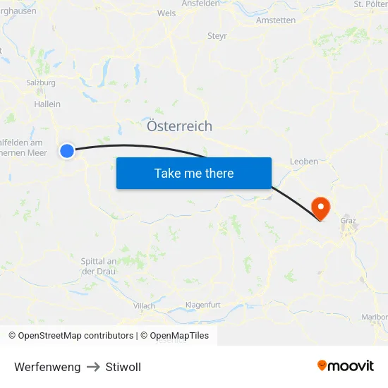 Werfenweng to Stiwoll map