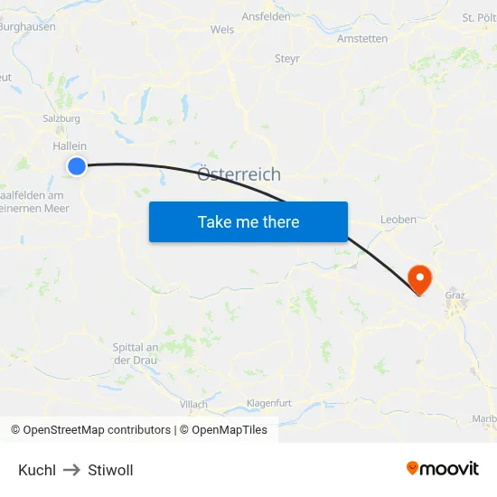 Kuchl to Stiwoll map