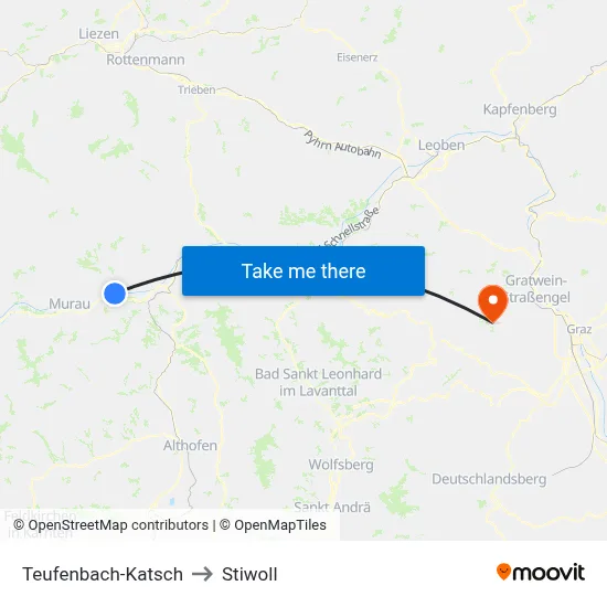 Teufenbach-Katsch to Stiwoll map