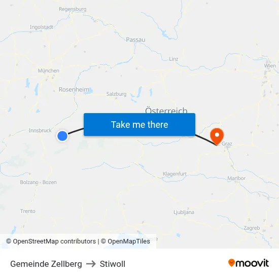Gemeinde Zellberg to Stiwoll map