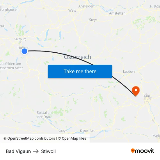 Bad Vigaun to Stiwoll map