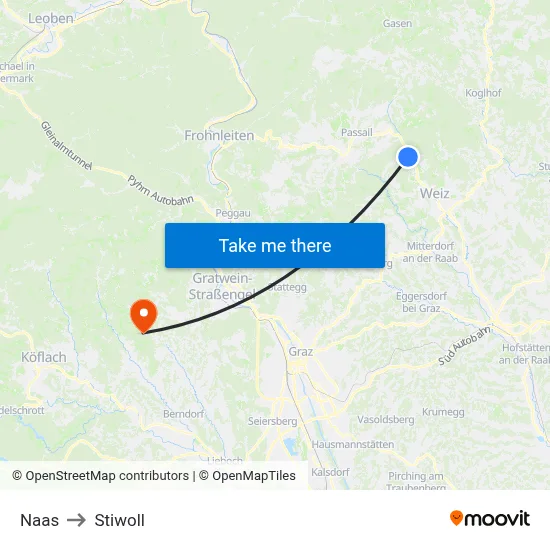 Naas to Stiwoll map