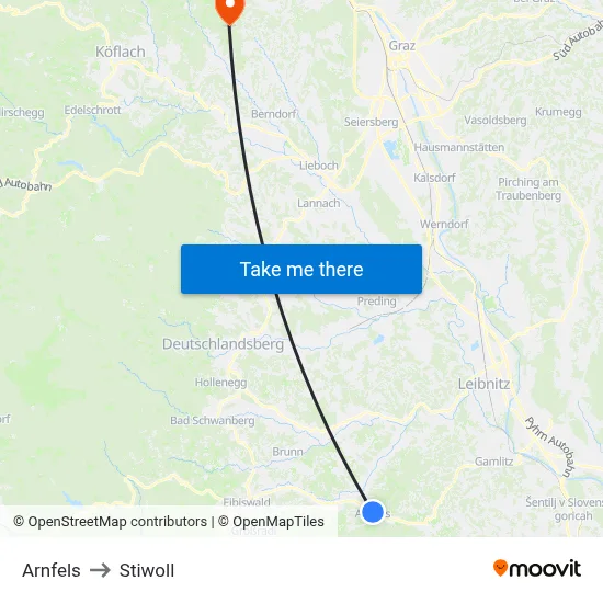 Arnfels to Stiwoll map