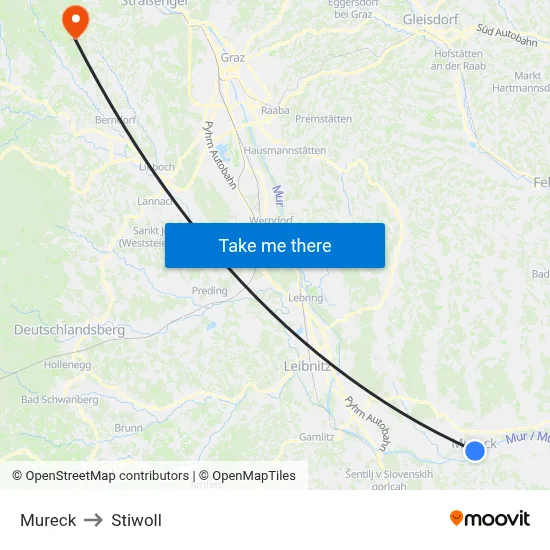 Mureck to Stiwoll map