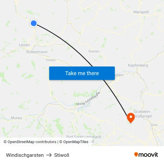 Windischgarsten to Stiwoll map