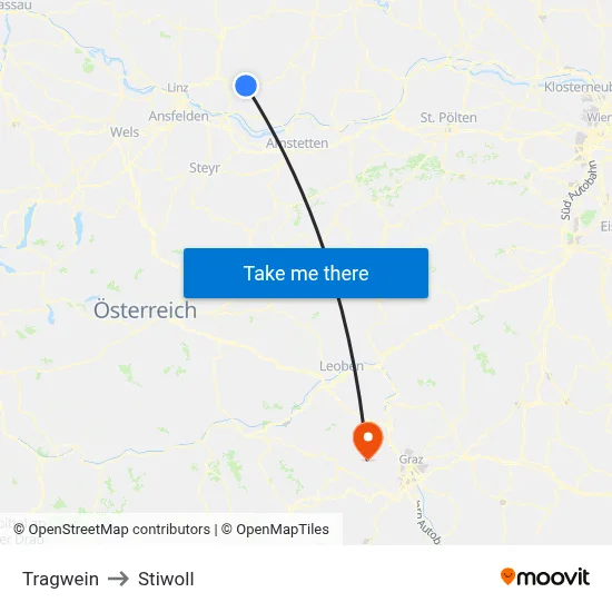 Tragwein to Stiwoll map