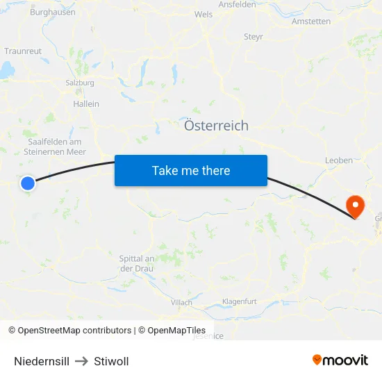 Niedernsill to Stiwoll map