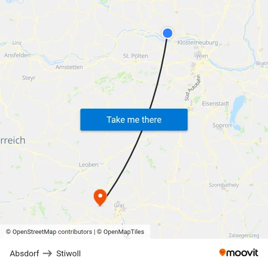 Absdorf to Stiwoll map