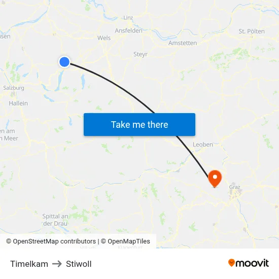 Timelkam to Stiwoll map