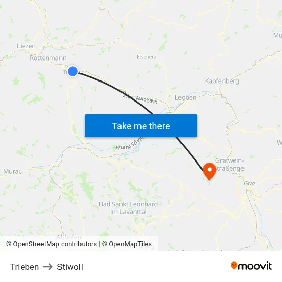 Trieben to Stiwoll map