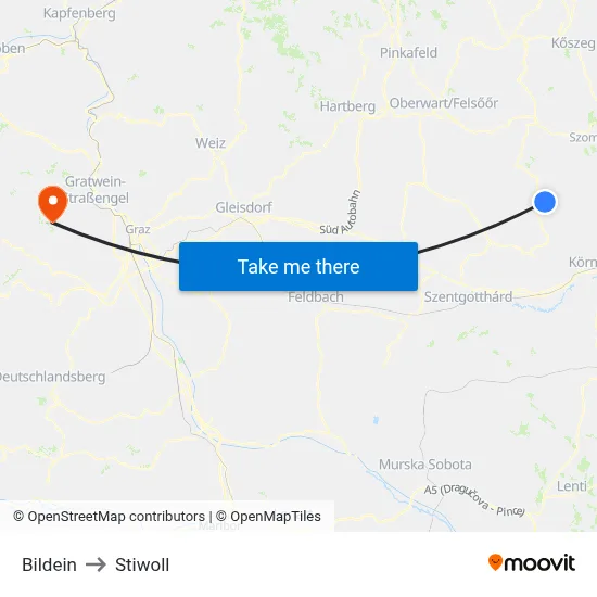 Bildein to Stiwoll map