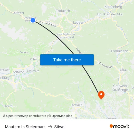 Mautern In Steiermark to Stiwoll map