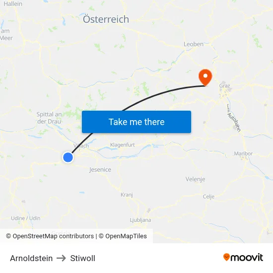 Arnoldstein to Stiwoll map