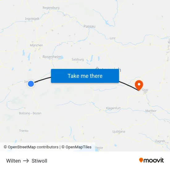 Wilten to Stiwoll map
