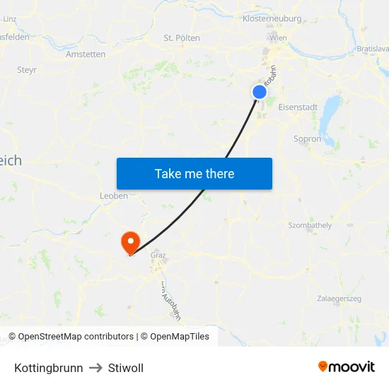 Kottingbrunn to Stiwoll map