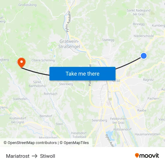 Mariatrost to Stiwoll map