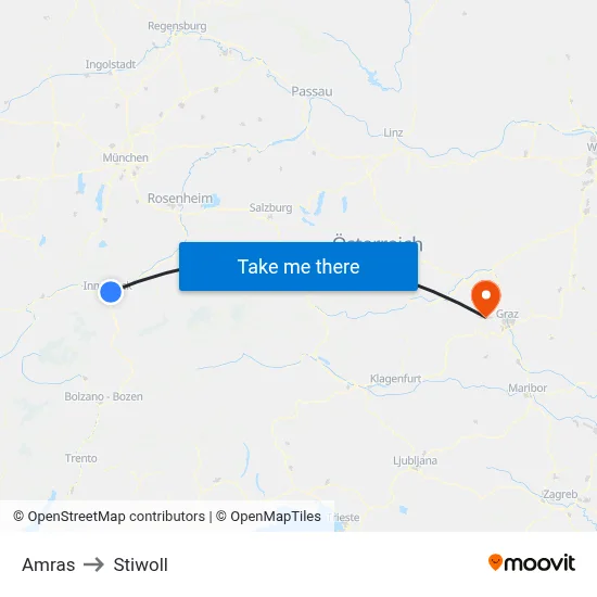 Amras to Stiwoll map