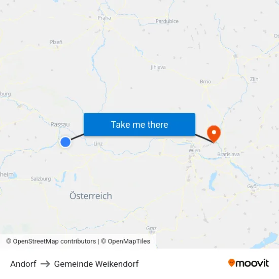 Andorf to Gemeinde Weikendorf map