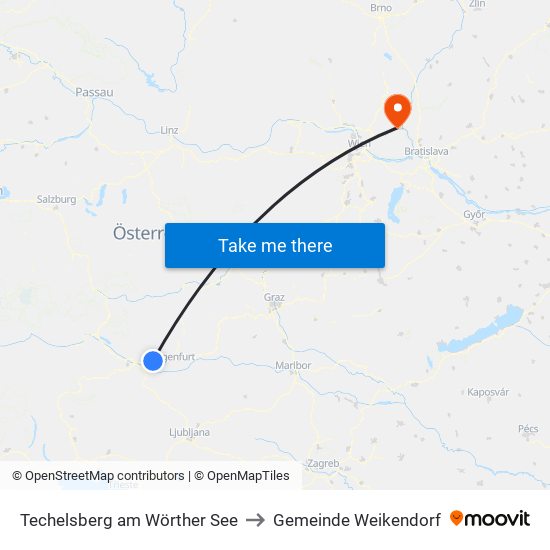 Techelsberg am Wörther See to Gemeinde Weikendorf map