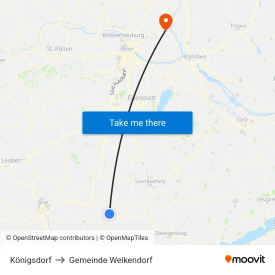 Königsdorf to Gemeinde Weikendorf map