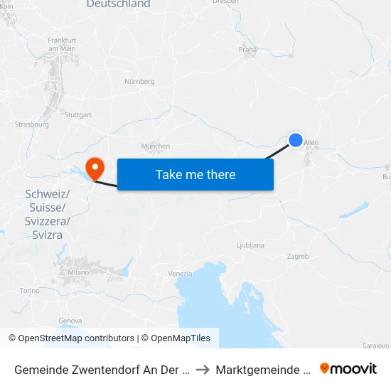 Gemeinde Zwentendorf An Der Donau to Marktgemeinde Hard map
