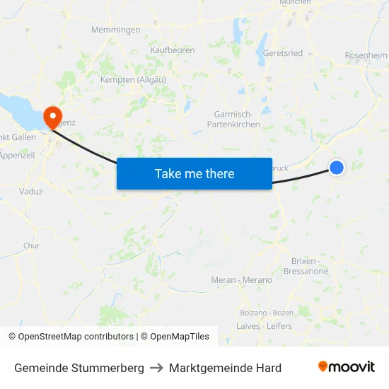Gemeinde Stummerberg to Marktgemeinde Hard map