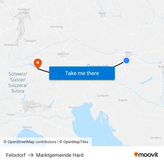 Felixdorf to Marktgemeinde Hard map