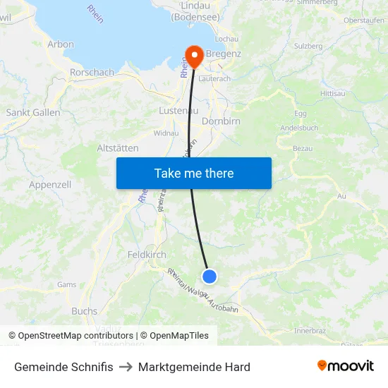 Gemeinde Schnifis to Marktgemeinde Hard map