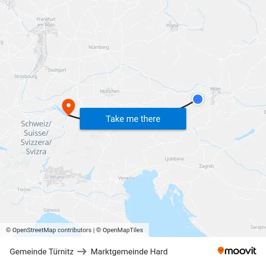 Gemeinde Türnitz to Marktgemeinde Hard map