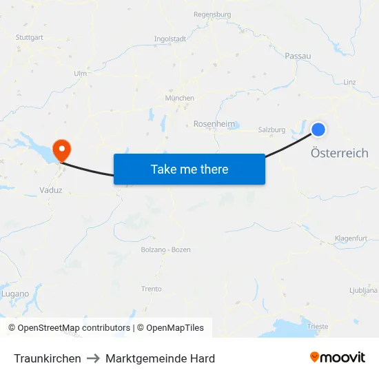 Traunkirchen to Marktgemeinde Hard map