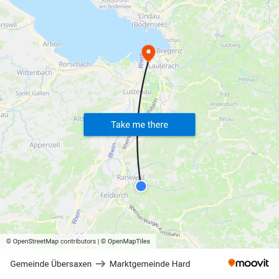 Gemeinde Übersaxen to Marktgemeinde Hard map