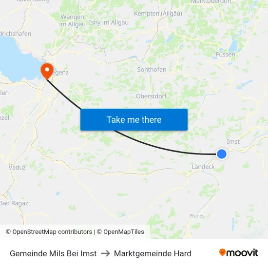 Gemeinde Mils Bei Imst to Marktgemeinde Hard map