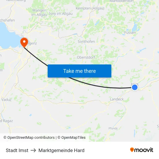 Stadt Imst to Marktgemeinde Hard map