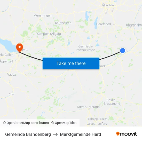 Gemeinde Brandenberg to Marktgemeinde Hard map