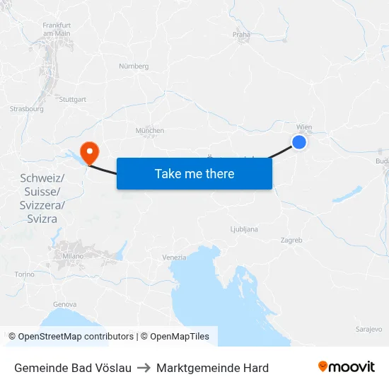 Gemeinde Bad Vöslau to Marktgemeinde Hard map