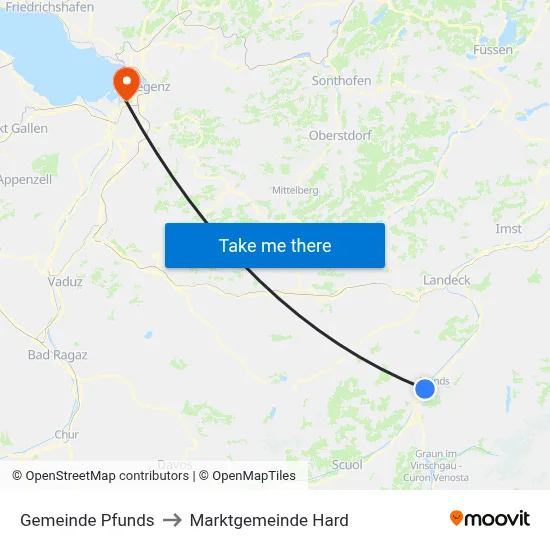 Gemeinde Pfunds to Marktgemeinde Hard map