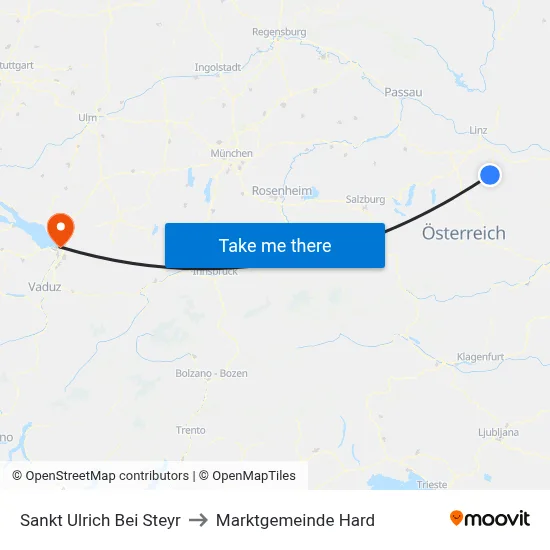 Sankt Ulrich Bei Steyr to Marktgemeinde Hard map