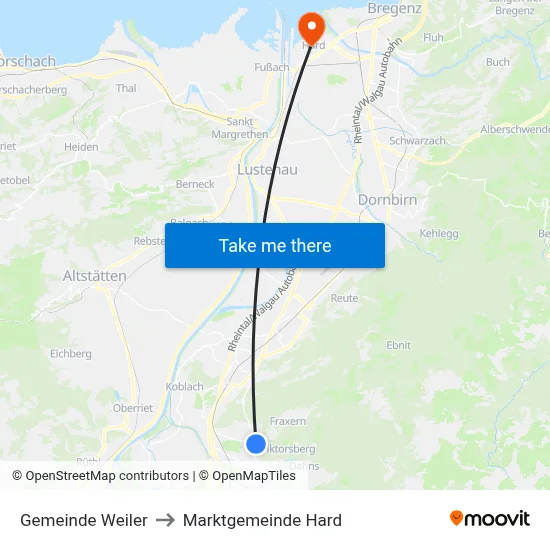 Gemeinde Weiler to Marktgemeinde Hard map