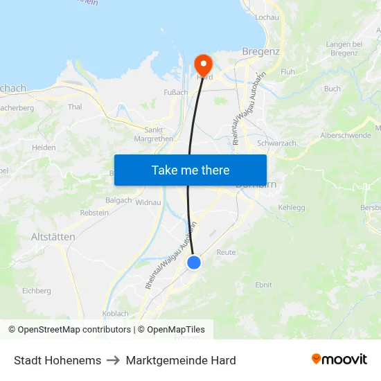 Stadt Hohenems to Marktgemeinde Hard map