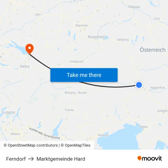 Ferndorf to Marktgemeinde Hard map