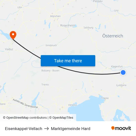 Eisenkappel-Vellach to Marktgemeinde Hard map