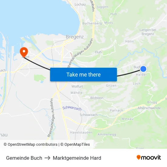 Gemeinde Buch to Marktgemeinde Hard map