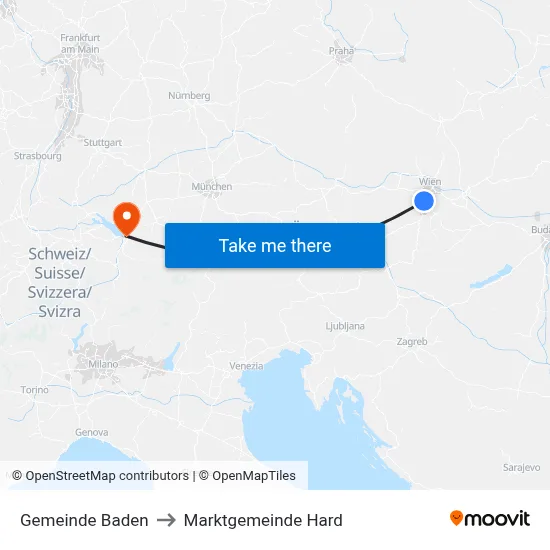 Gemeinde Baden to Marktgemeinde Hard map